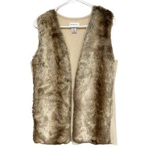 Liz Claiborne Women's Faux Fur Sleeveless Sweater Vest with a Cable Knit Back